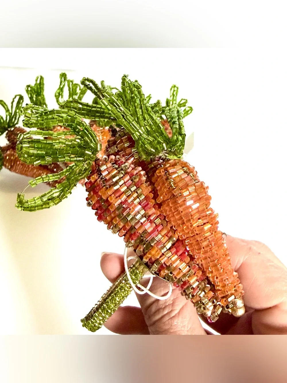 NWT Vintage Pier 1 Beaded Carrot Napkin Rings Set of 5 Easter Spring